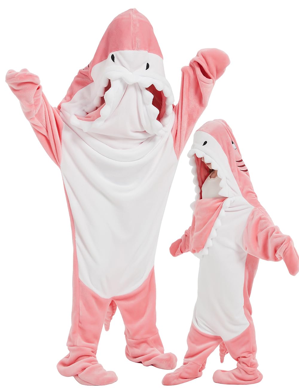 NAFLEAP Wearable Blanket Hoodie kids Shark Dinosaur Onesie Costume Gifts for Girls, Shark pink, 130