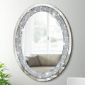 DMDFIRST Crystal Crushed Diamond Oval Shaped Silver Mirror Glam Bling for Wall Decoration 24x32x0.9inch Frameless Wall Hang Spar