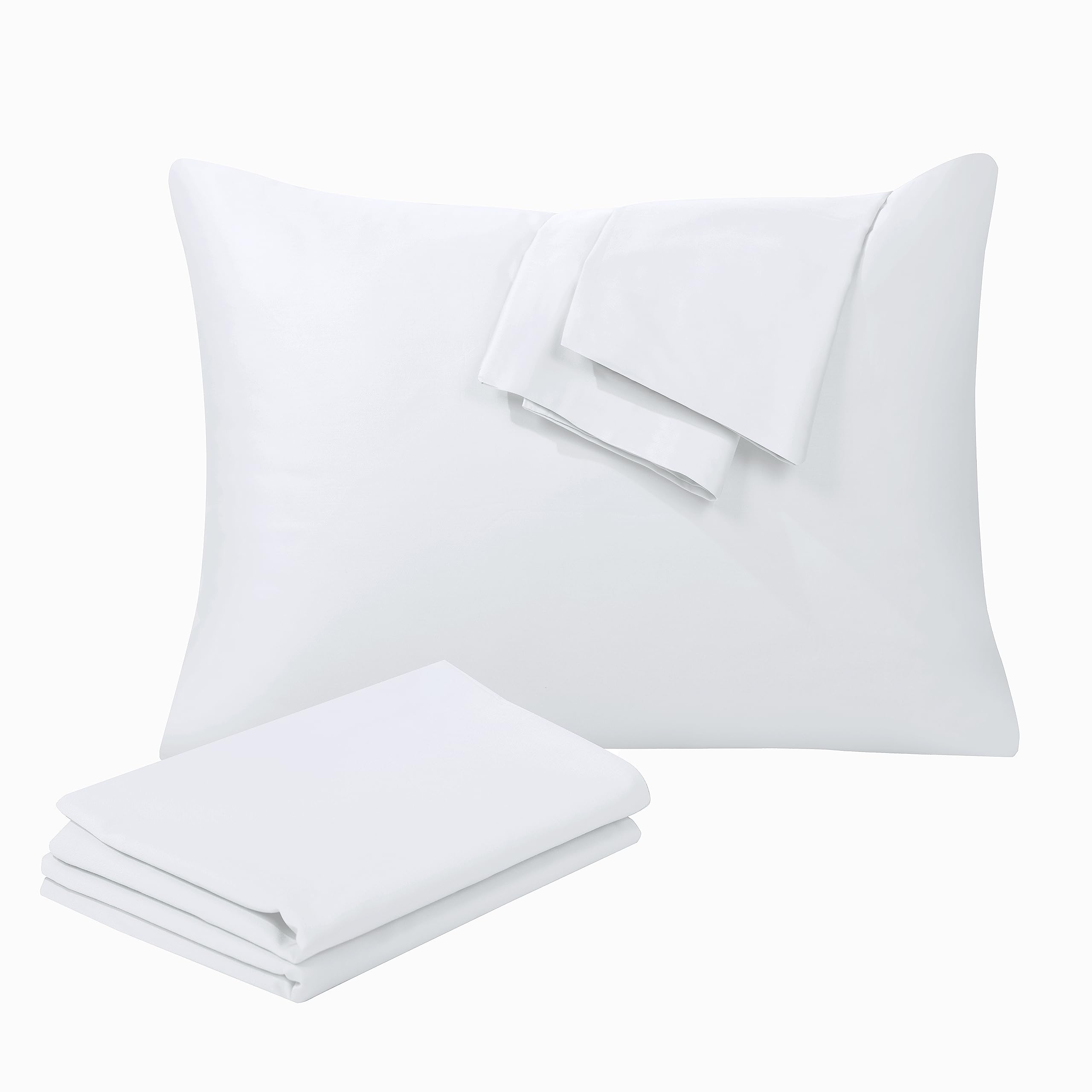100% Egyptian Cotton King Pillow Protectors Set Of 4, 400 Thread Count Sateen Weave White Cooling Pillowcase, Easy Care Zippered