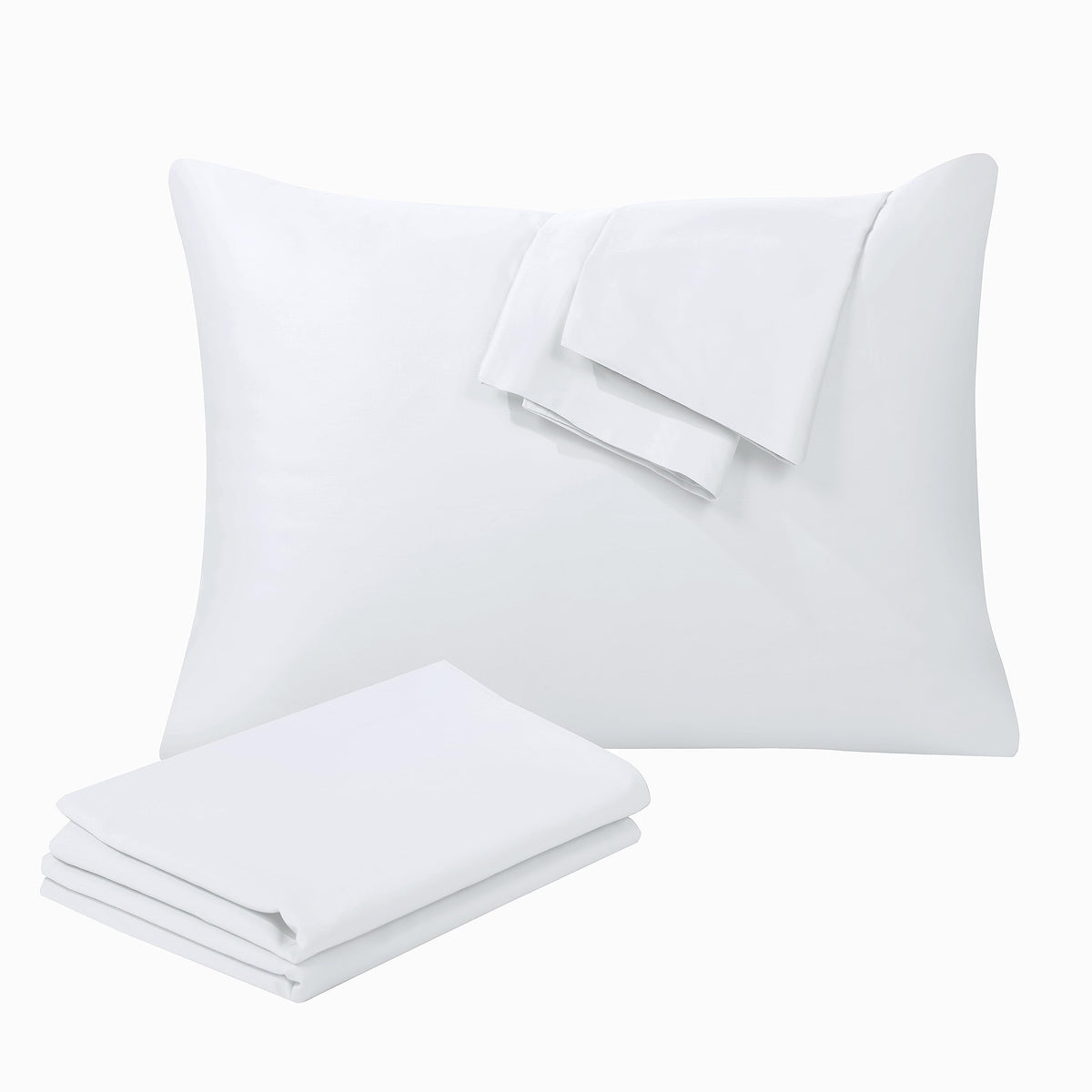 100% Egyptian Cotton Standard Pillow Protectors Set Of 4, 400 Thread Count Sateen Weave White Cooling Pillowcase, Easy Care Zipp