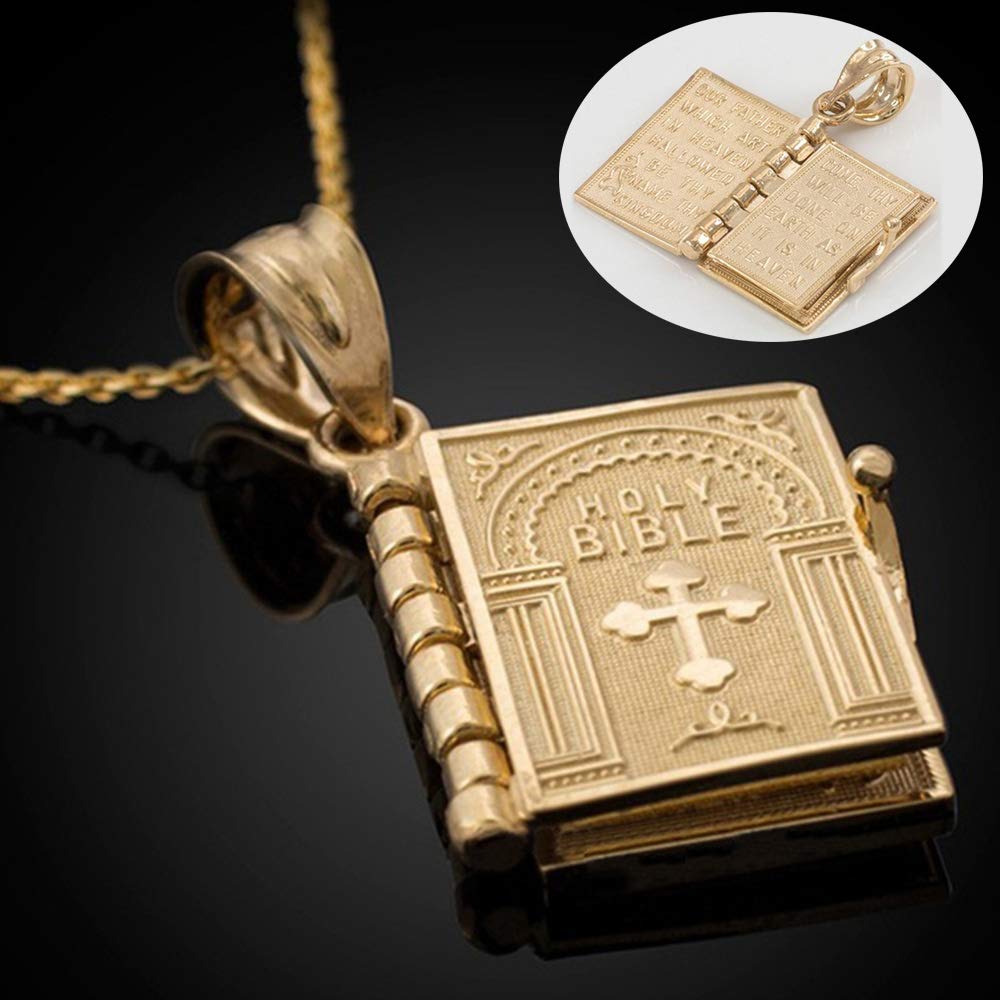 Qyajs Pendant Christian Miniature Readable Bible Necklace Holy Bible Book Pendant Necklace Prayer Christian Scripture 1.57Inch (