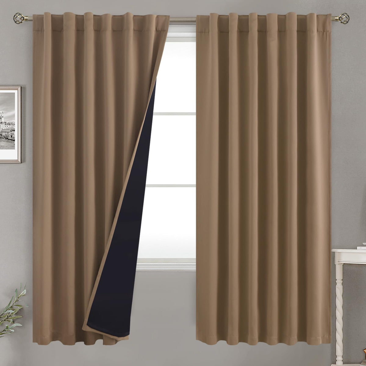Bgment 100% Room Darkening Thermal Insulated Blackout Curtains 72 Inches Long With Liner, Rod Pocket And Back Tab Double Layer N