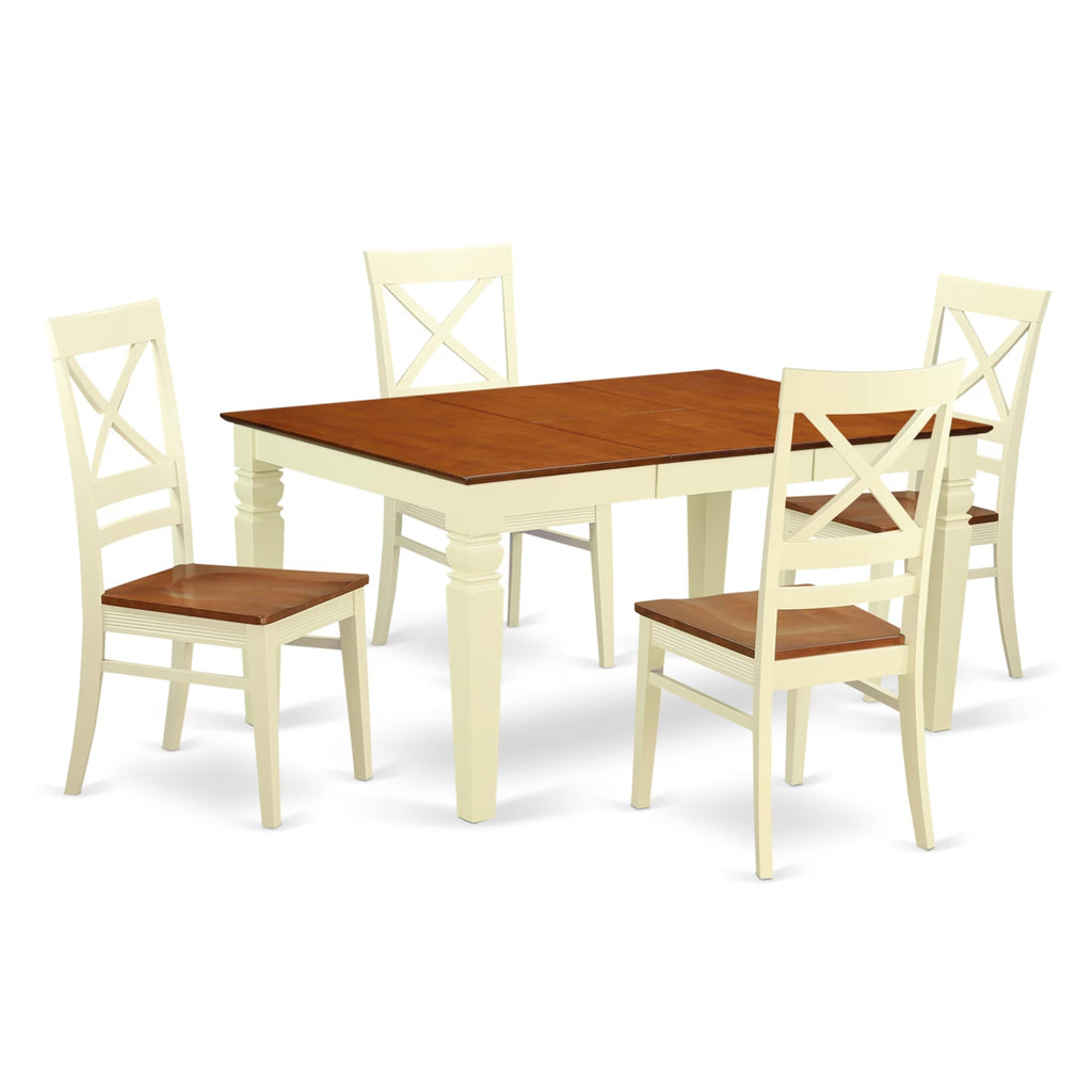 East West Furniture WEQU5-BMK-W 5 Piece Dining Table Set for 4 Includes a Rectangle Kitchen Table with Butterfly Leaf and 4 Dining Room Chairs, 42x60 Inch, Buttermilk & Cherry