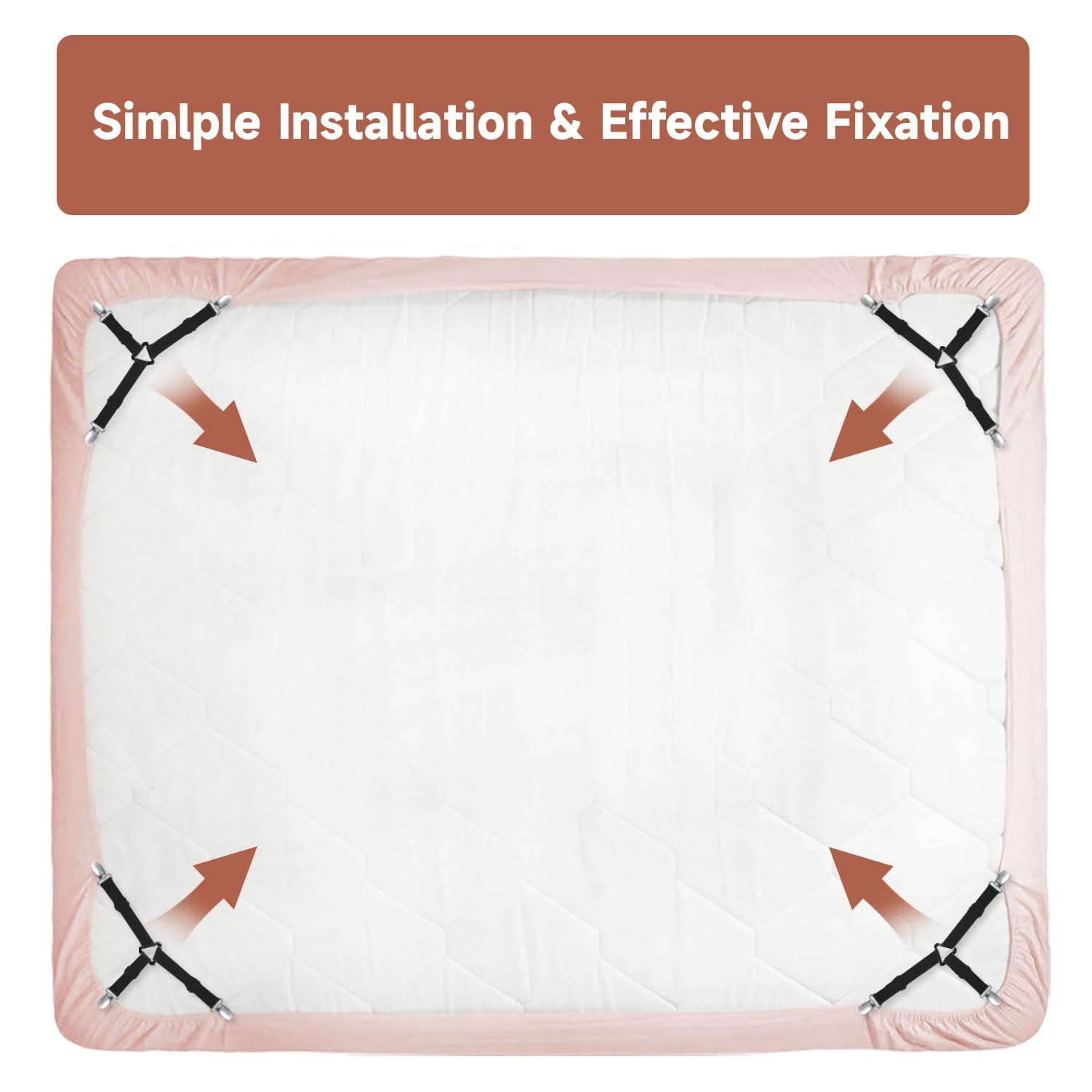 Bozenu Bed Sheet Straps - Non-Slip Fitted Sheet Holders for Corners, Black (4 Pcs) - Upgrade Your Bedding with Secure Clips