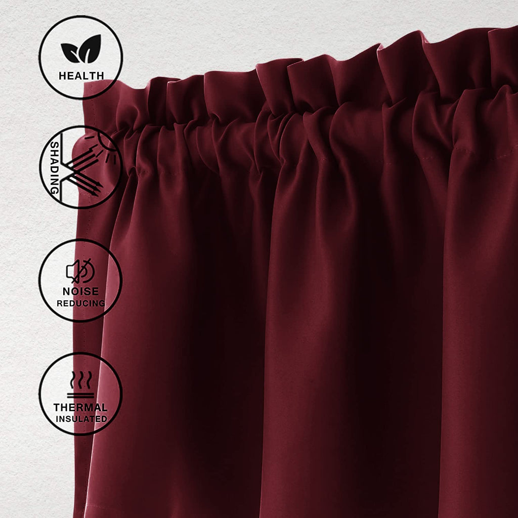 Hiasan Valance Curtains For Kitchen Blackout Thermal Insulated Solid Window Curtain Valance, Burgundy, 60 X 18 Inches, 1 Panel