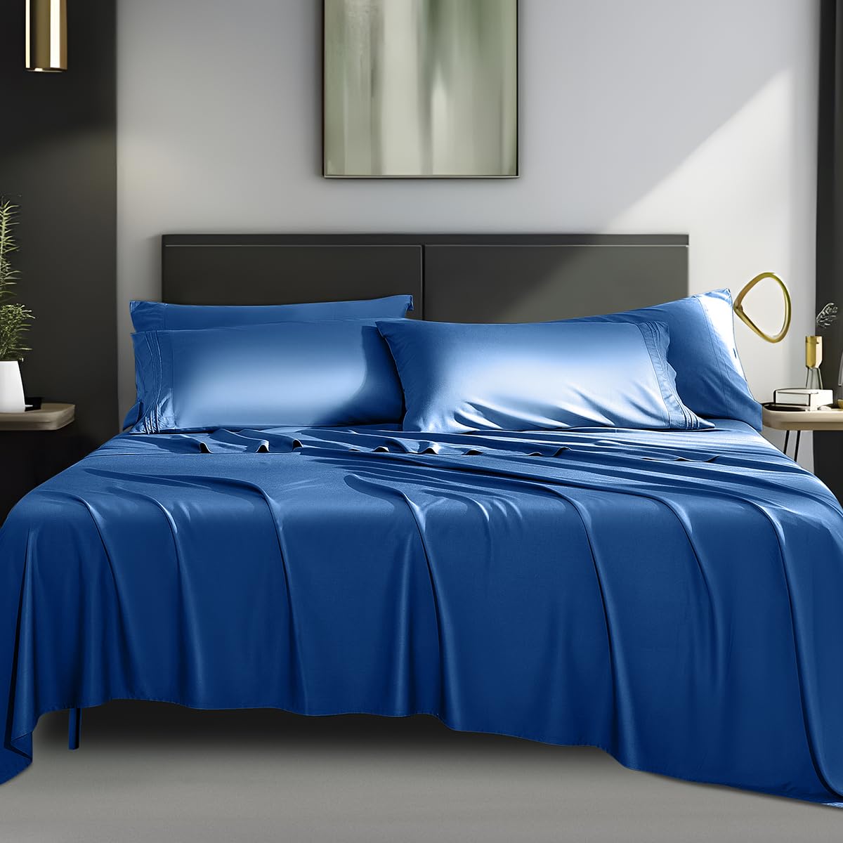 Shilucheng 6-Piece Sheets Set,Rayon Derived From Bamboo_ Sheets, Cooling & Breathable Bed Sheets, Silky Bedding Sheets & Pillowc