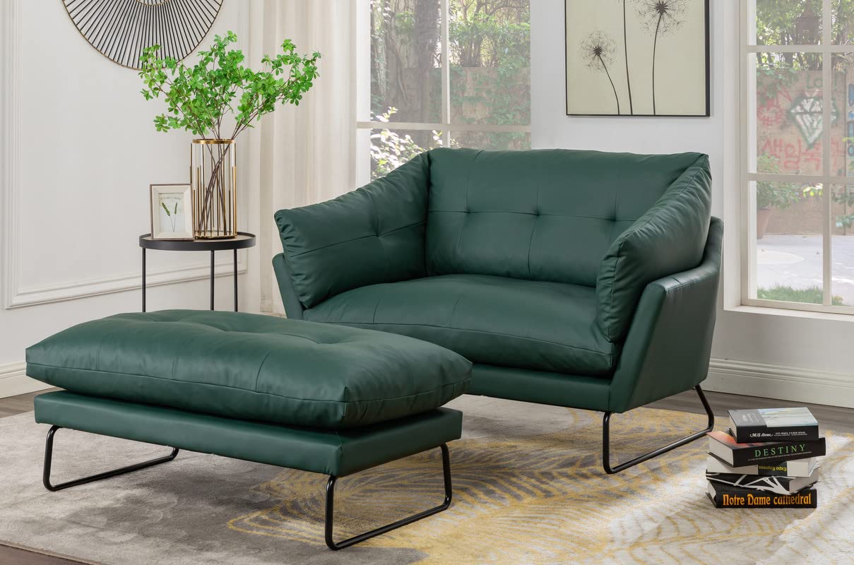 Lilola Home Karla Green PU Leather Contemporary Loveseat and Ottoman