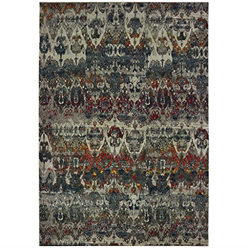 HomeRoots Polypropylene, Polyester 7' x 10' Distressed Grey Blue Machine Woven Indoor Area Rug