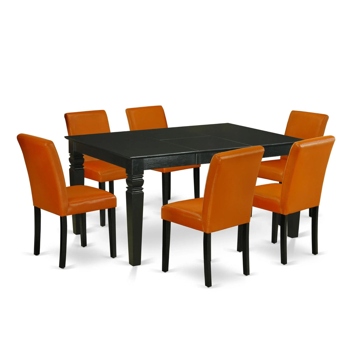 East West Furniture WEAB7-BLK-61 7 Piece Dinette Set Consist of a Rectangle Dining Room Table with Butterfly Leaf and 6 Baked Bean Faux Leather Parsons Dining Chairs, 42x60 Inch, Black