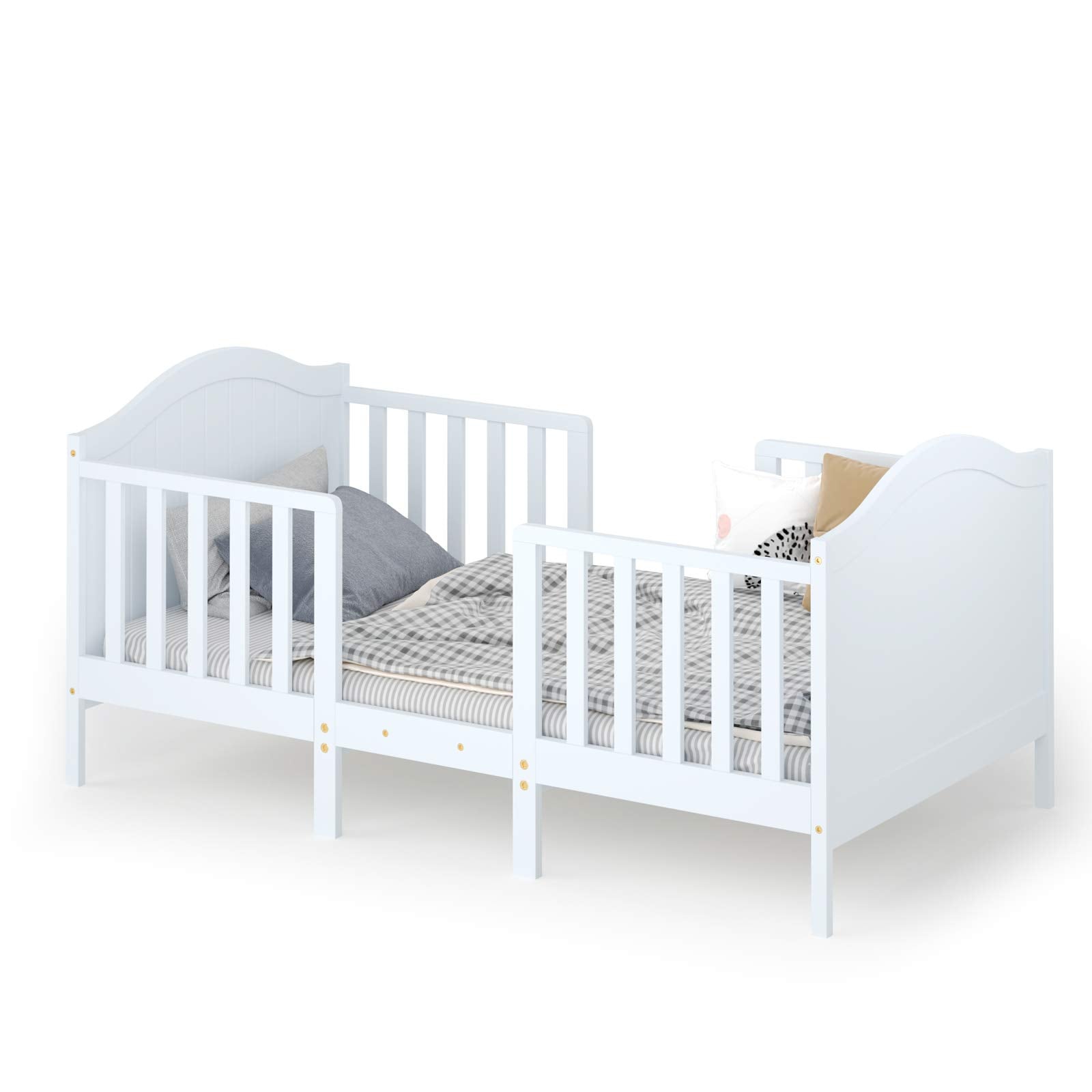 Costzon 2 in 1 Convertible Toddler Bed, Classic Wood Kids Bed w/2 Side Guardrails, Footboard for Extra Safety, Children Bed Fram