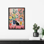 Gallery Whimsical Houseplants and a Black Kitty Cat Print by The Creative Bunch Studio
