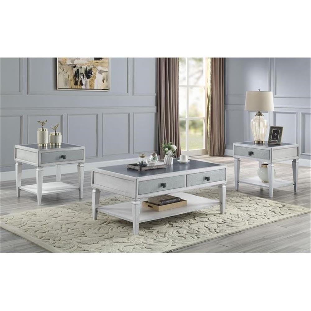 Acme Katia End Table in Rustic Gray & Weathered White Finish