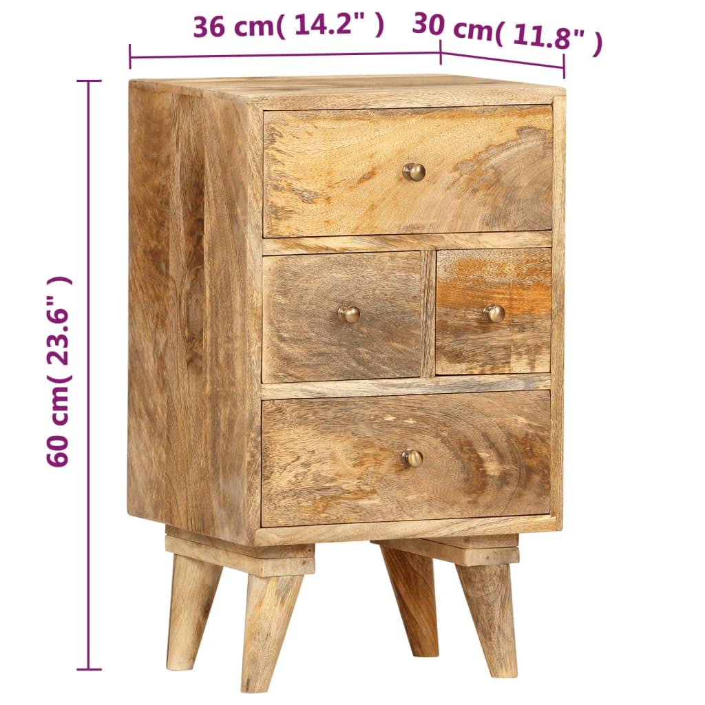 vidaXL Solid Mango Wood Bedside Cabinet - Versatile Nightstand with 4 Drawers and Beautiful Natural Finish - Dimensions: 14.2&quot;x11.8&quot;x23.6&quot;