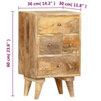 vidaXL Solid Mango Wood Bedside Cabinet - Versatile Nightstand with 4 Drawers and Beautiful Natural Finish - Dimensions: 14.2"x11.8"x23.6"