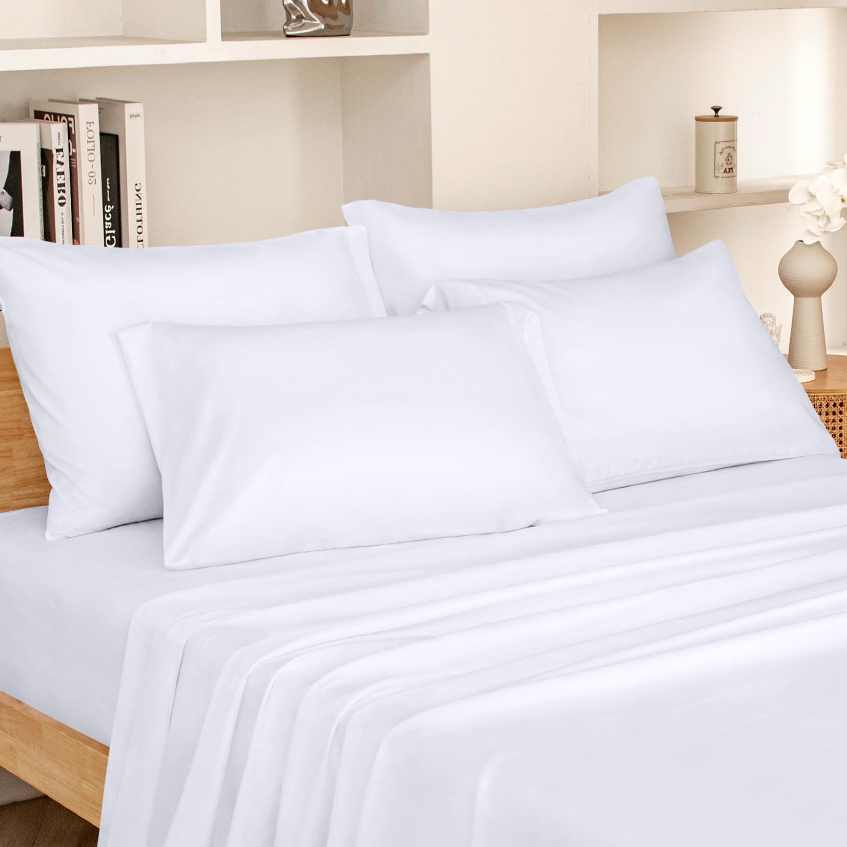 Homeideas King Size Bed Sheets - 6 Piece Set (White) - Extra Soft Brushed Microfiber 1800 Bedding Sheets, Deep Pocket, Wrinkle & Fade Free