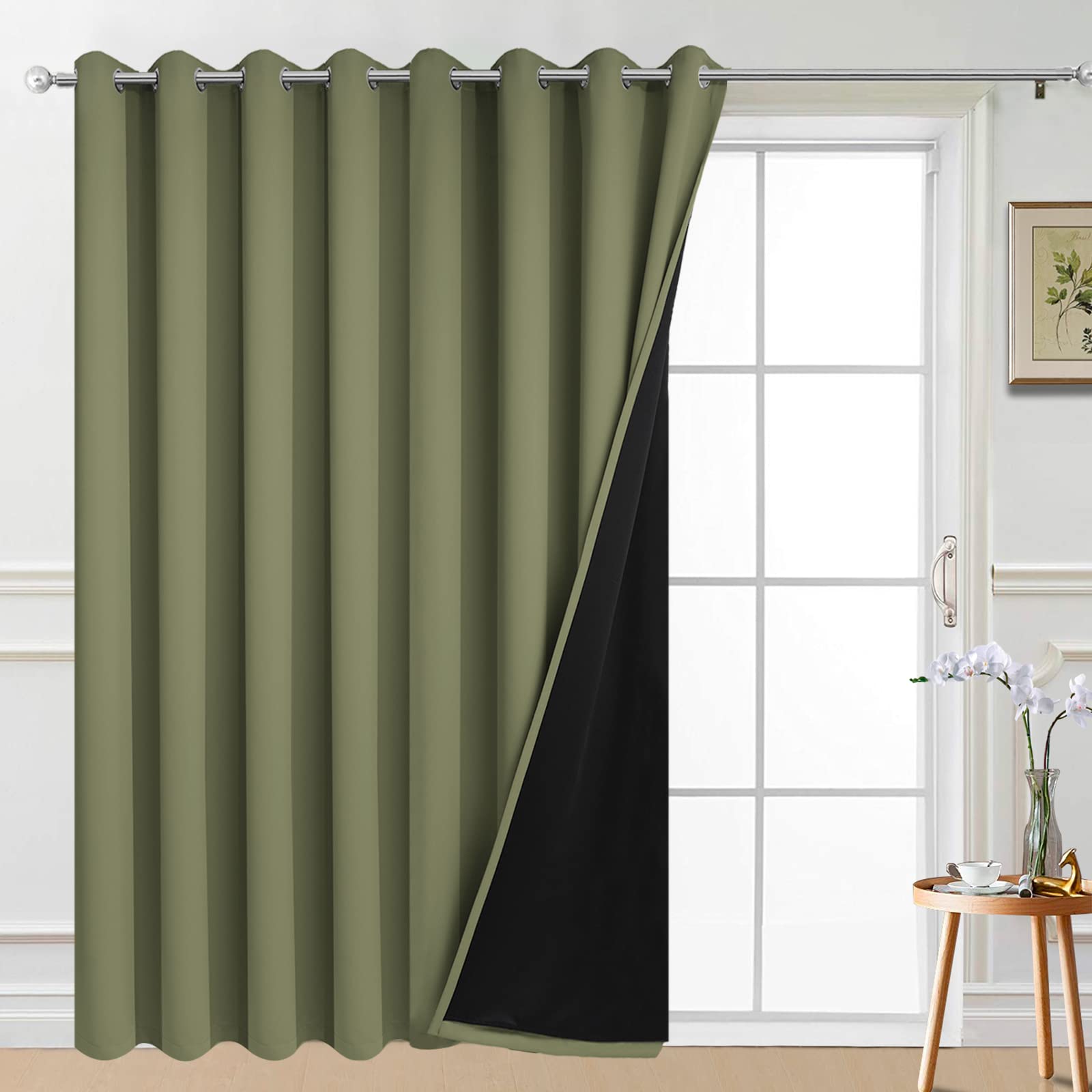 Yakamok 100% Blackout Extra Wide Thermal Insulated Curtains, Total Shade Patio Door Curtain, Full Light Shading Sliding Door Dra