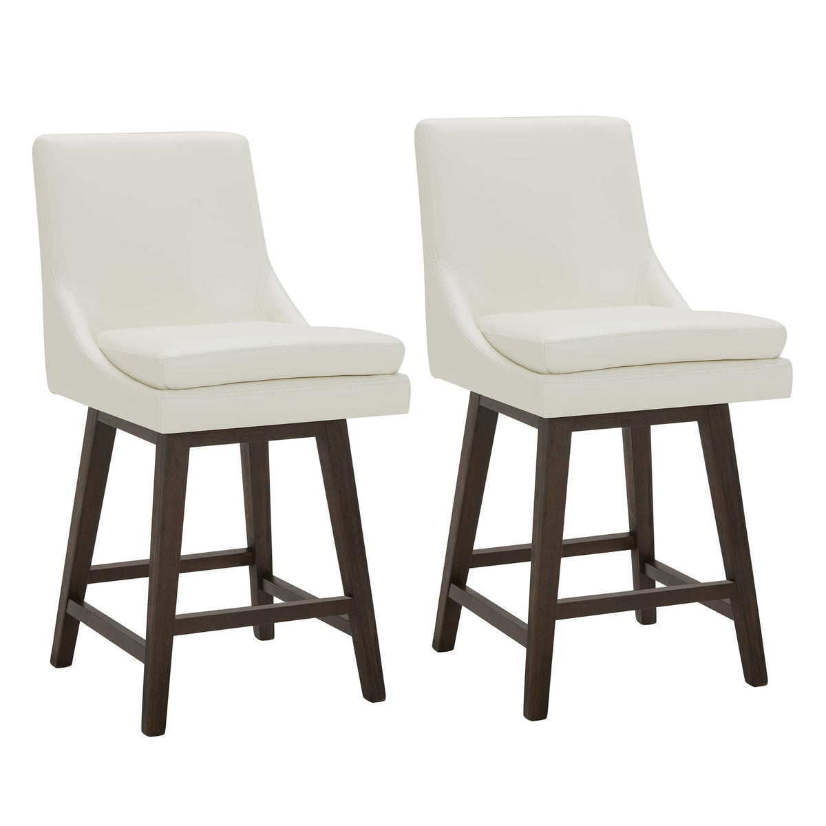 Chita Counter Height Swivel Barstool With Back Set Of 2, Fsc Certified Upholstered Faux Leather Swivel Bar Stool, 26.8' H Seat Height, Pu Leather In Pure White
