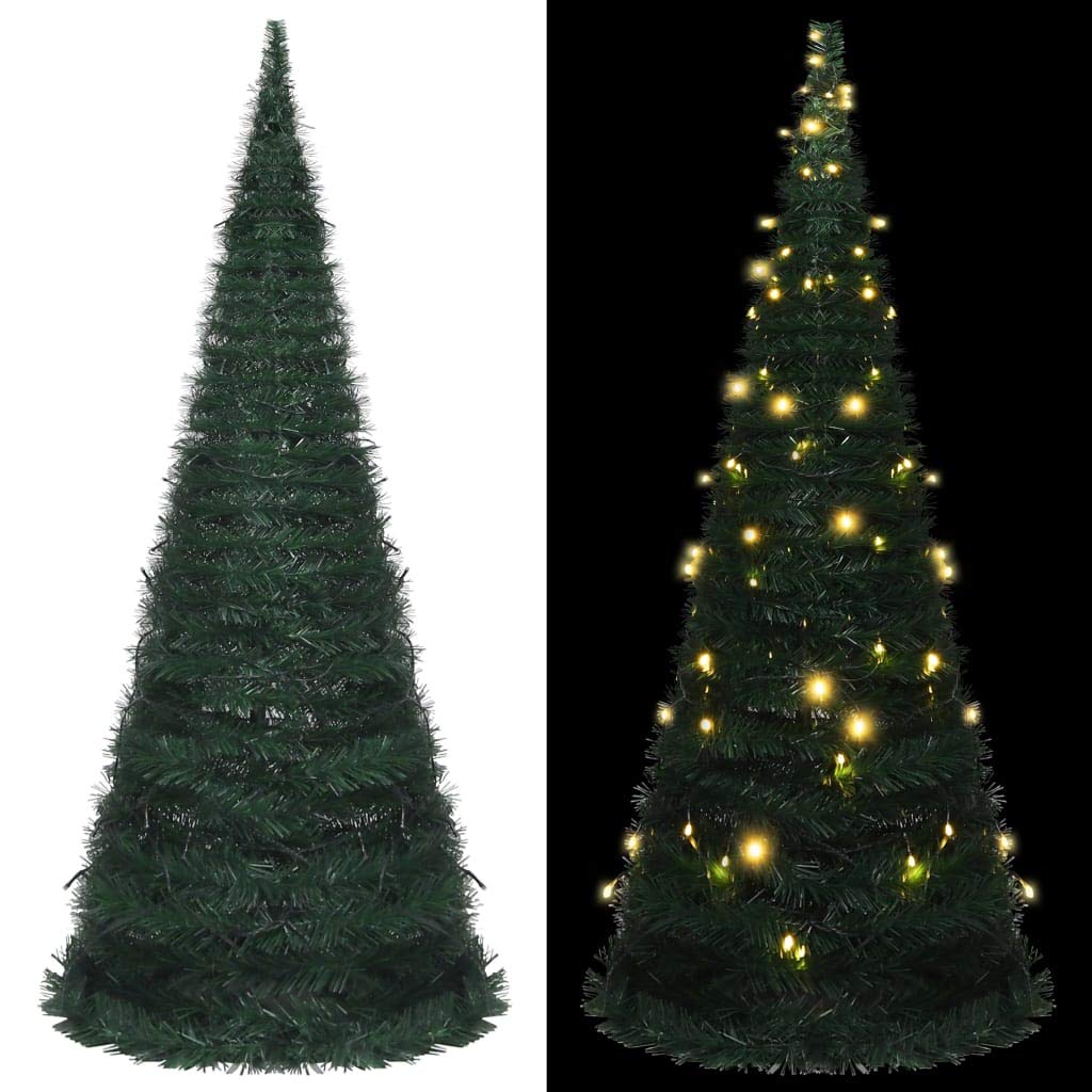 vidaXL Pop-Up String Artificial Christmas Tree with LED Lights, 7ft Durable Green PVC, Easy-Setup & Reusable Holiday Decor, Ideal for Indoor/Outdoor Use