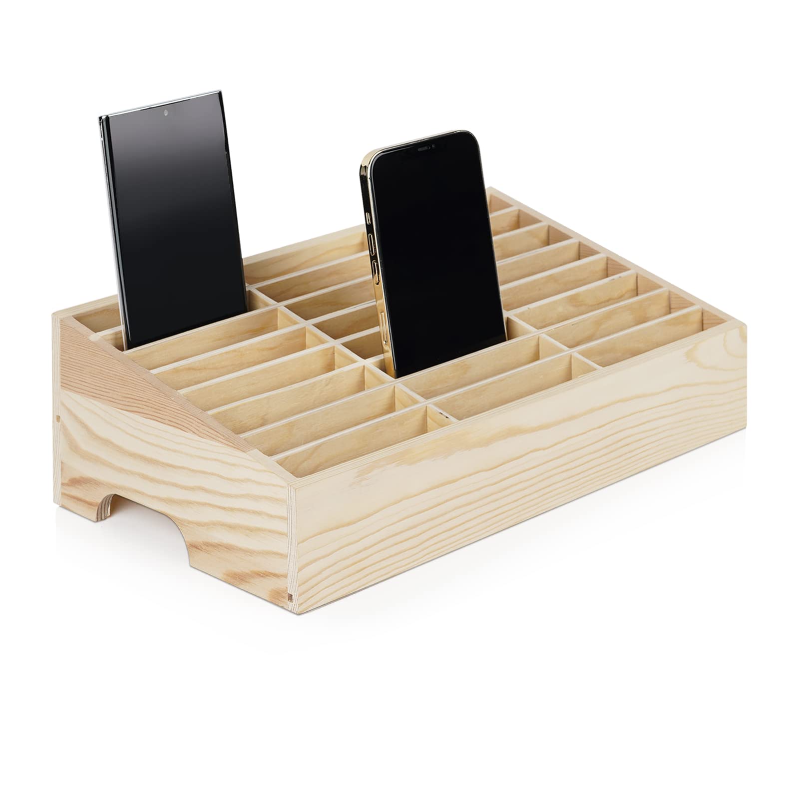Lzttyee Wooden 24-Grid Cell Phones Storage Box Desktop Mobile Phone Holder Organizer For Office School Classroom (24-Grid)