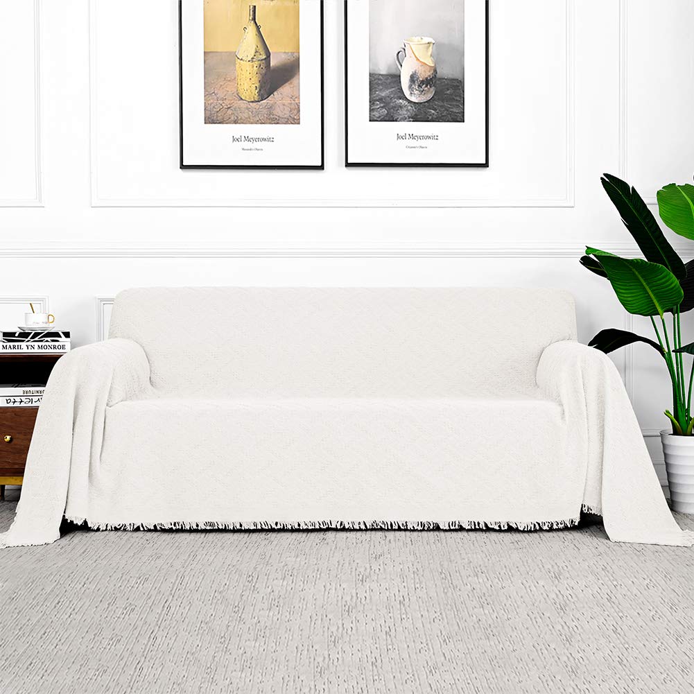 MYSKY HOME White Geometrical Sofa Covers, Couch Cover for 2 Cushion Couch, Sectional Couch Cover Living Room Sofa Throws Sofa Sl