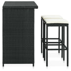 vidaXL 3 Piece Modern Outdoor Bar Set, Black Poly Rattan with Cream-White Cushion, Steel Frame, Suitable for Indoor/Outdoor, Patio, Pub, Garden Furniture Set.