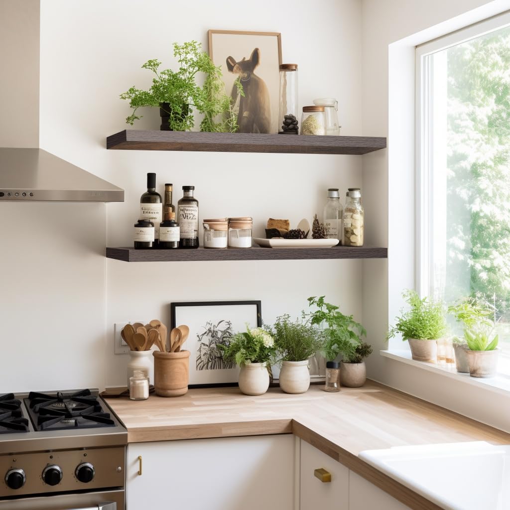 Lavie Home Floating Shelves, 36 Inch Wall Shelf Set Of 2, Hanging Shelf With Invisible Brackets, Wall Decor For Bathroom, Bedroom, Living Room, Kitchen Storage, Rustic Brown