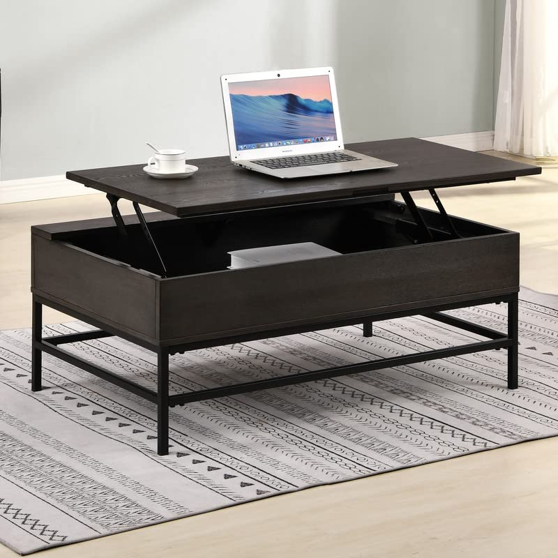Lilola Home Ava Espresso MDF Lift Top Coffee Table with Metal Base