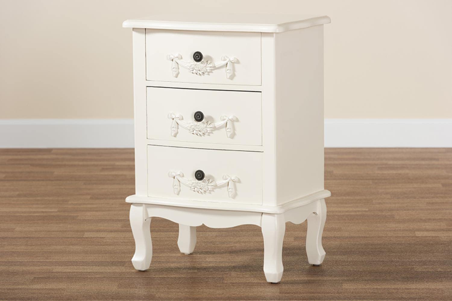Baxton Studio Callen Classic and Traditional White Finished Wood 3-Drawer Nightstand
