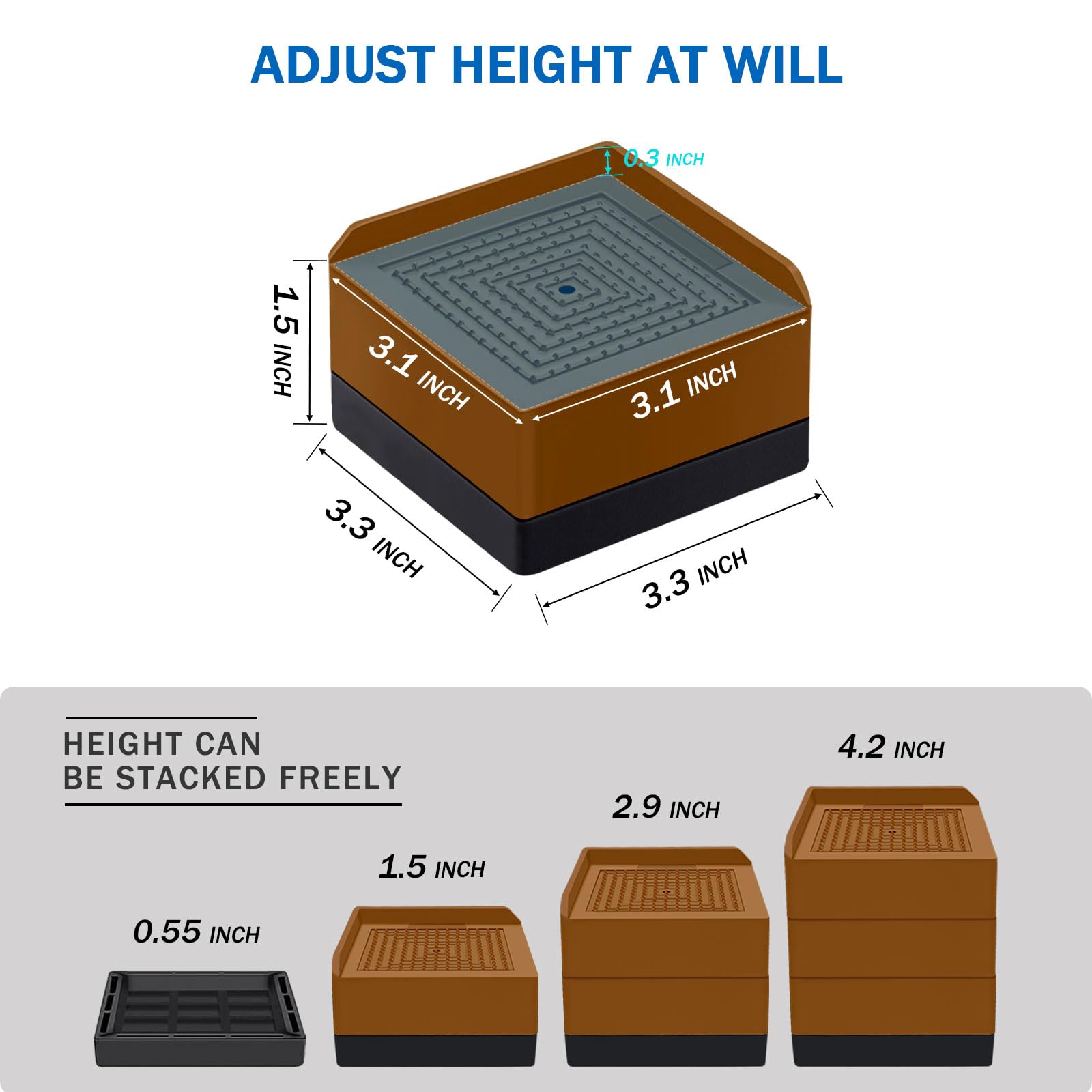 Annkut Bed Furniture Risers 1.5 Inch, Square Adjustable Risers Blocks For Bed Sofa Table And Couch Lifting,Heavy Duty Support Up