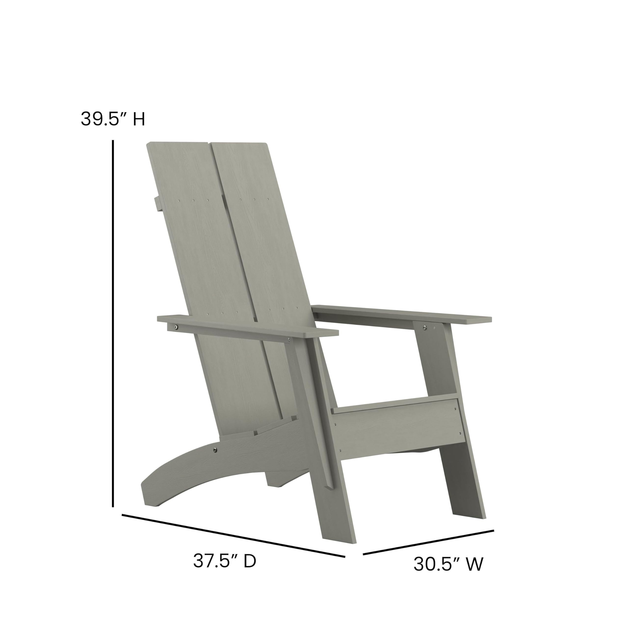 Flash Furniture Sawyer Commercial Adirondack Style Patio Set - Gray Poly Resin - Weather Resistant