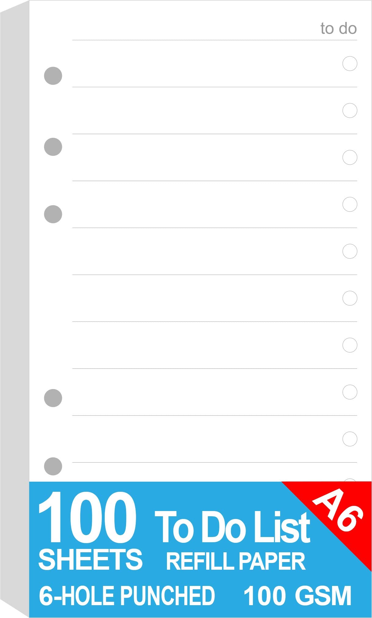 A6 To Do List Refills For Filofax Personal Size Planner/Binder, 6 Hole Punched, 100 Sheets/200 Pages, To Do Planner With Check L