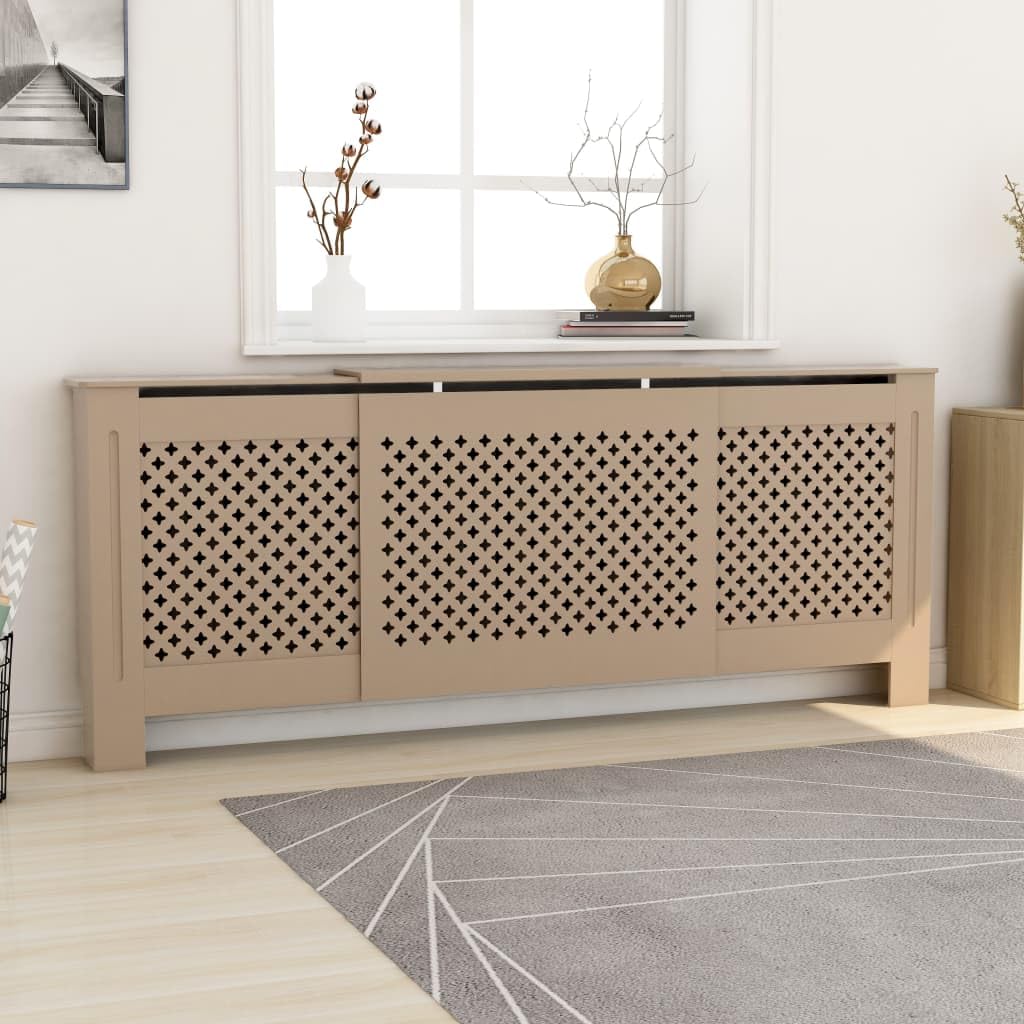 vidaXL MDF Radiator Cover, Versatile Design with Adjustable Length, Extra Storage Shelf, Sturdy, Durable Modern Cross Slats - Brown