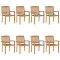 vidaXL 8X Solid Teak Wood Stacking Patio Chairs - Outdoor/Indoor Seating for Garden/Patio/Deck/Dining Room
