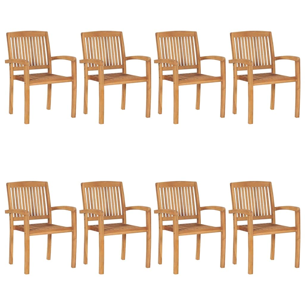 vidaXL 8X Solid Teak Wood Stacking Patio Chairs - Outdoor/Indoor Seating for Garden/Patio/Deck/Dining Room