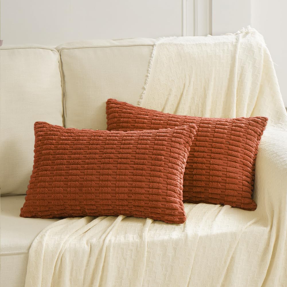Fancy Homi 2 Packs Burnt Orange Decorative Throw Pillow Covers 14X24 Inch For Living Room Couch Bed Sofa, Rustic Farmhouse Fall