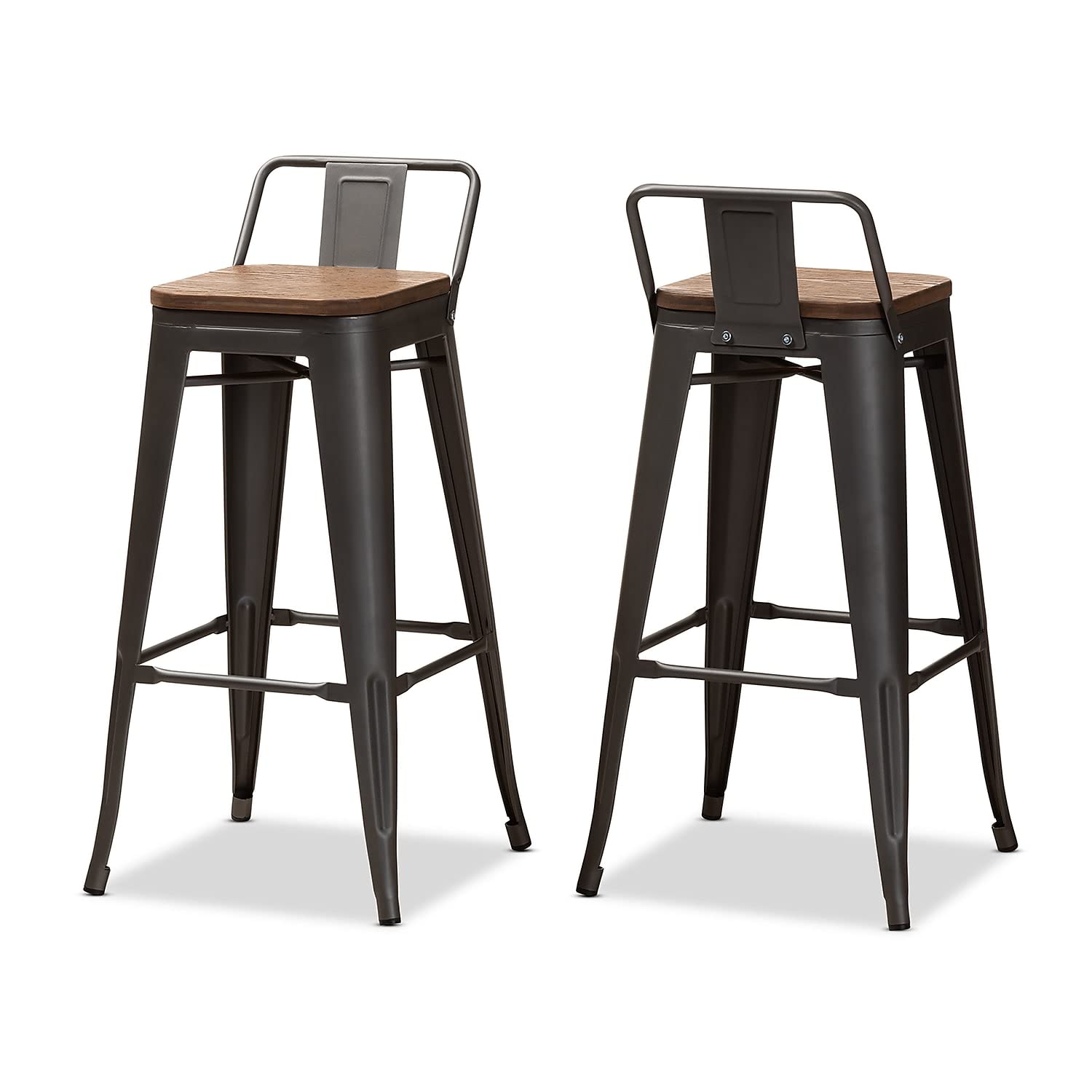 Baxton Studio Henri 30' Metal Bar Stool in Gunmetal (Set of 2)