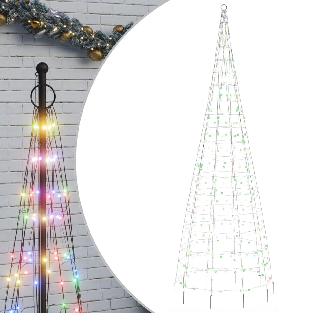 vidaXL 10 ft Christmas Cone Tree Light, Indoor & Outdoor Decoration with 8 Light Effects, 570 LED Colorful Light, Compact-Design Holiday Decor