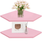 Homode Corner Floating Shelves, Corner Wall Shelf With Cord Hole, 2 Tier Wood Hanging Corner Shelf For Bathroom, Bedroom, Living Room, Pink