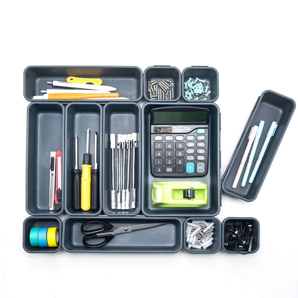 Bycy 18 Pcs Drawer Organizers Trays Set For Office Bathroom Dresser Interlocking Dividers Storage Bins Pack (18 Pieces Set)