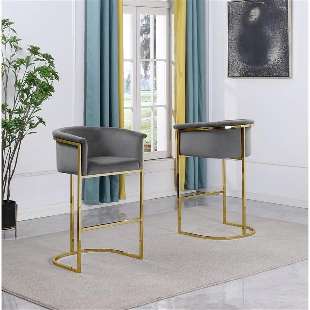 Bar Stools (Single) Dark Gray Velvet with Gold Iron Frame