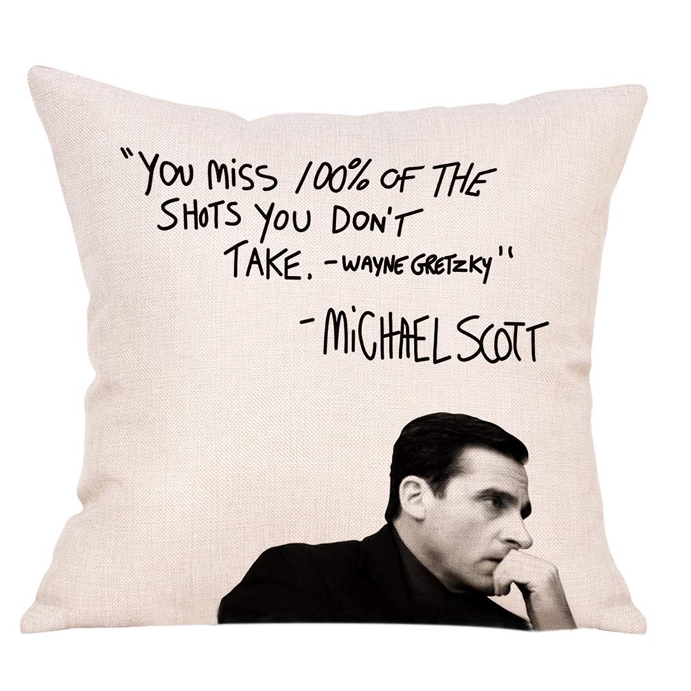 Fbcoo Farmhouse Quote Decorative Throw Pillow Cover, Wayne Gretzky Funny Michael Scott Cushion Case Decor Sign, Seasonal Home Sq