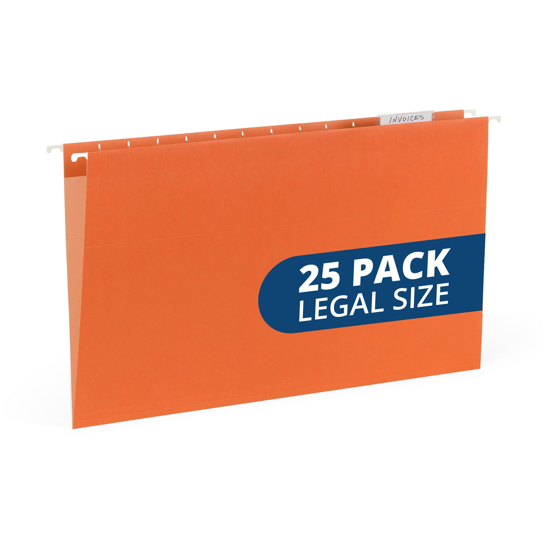 25 Blue Summit Supplies Legal Size Hanging Orange File Folders With Plastic Tabs And Inserts, 11Pt Durable Paper, Legal Size Fil