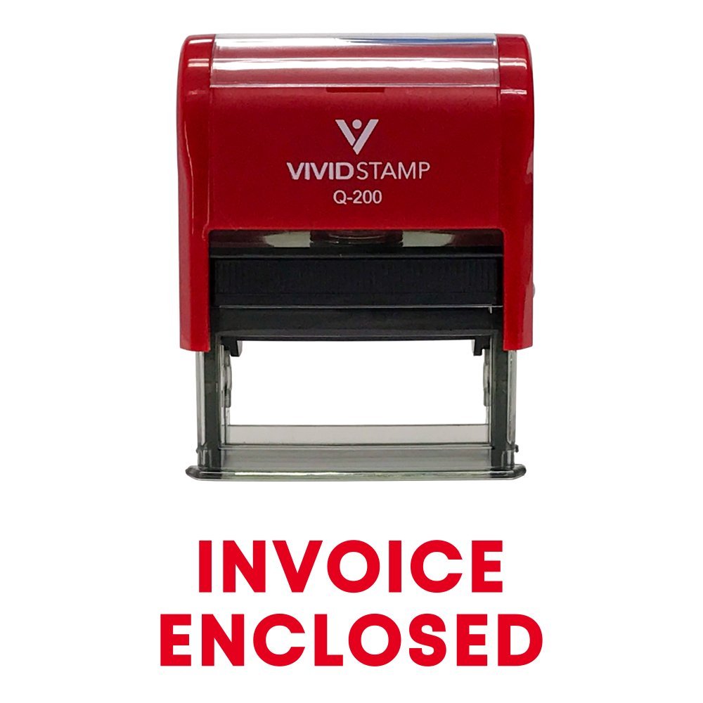 Vivid Stamp Invoice Enclosed Self-Inking Rubber Stamp - Red Ink (Medium)
