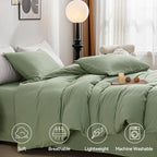 Jellymoni Light Green Duvet Cover Full Size - 100% Washed Cotton Linen Like Textured Comforter Cover, 3 Pieces Breathable Soft B