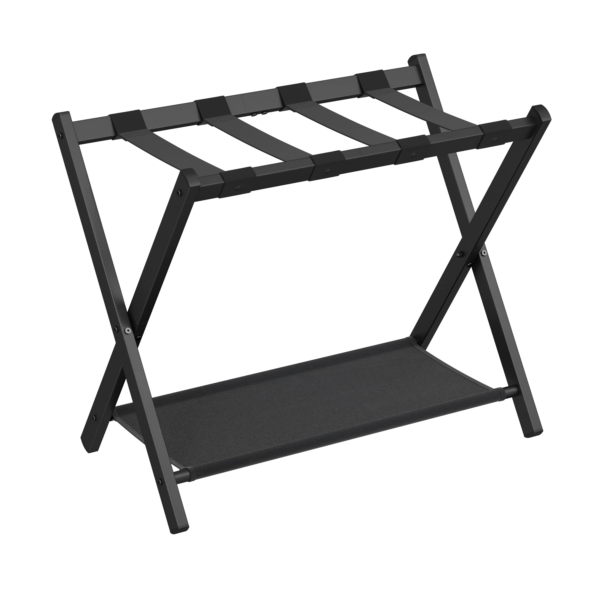 SONGMICS Luggage Rack for Guest Room, Suitcase Stand with Storage Shelf, Steel Frame, Foldable for Easy Storage, Hotel, Bedroom,