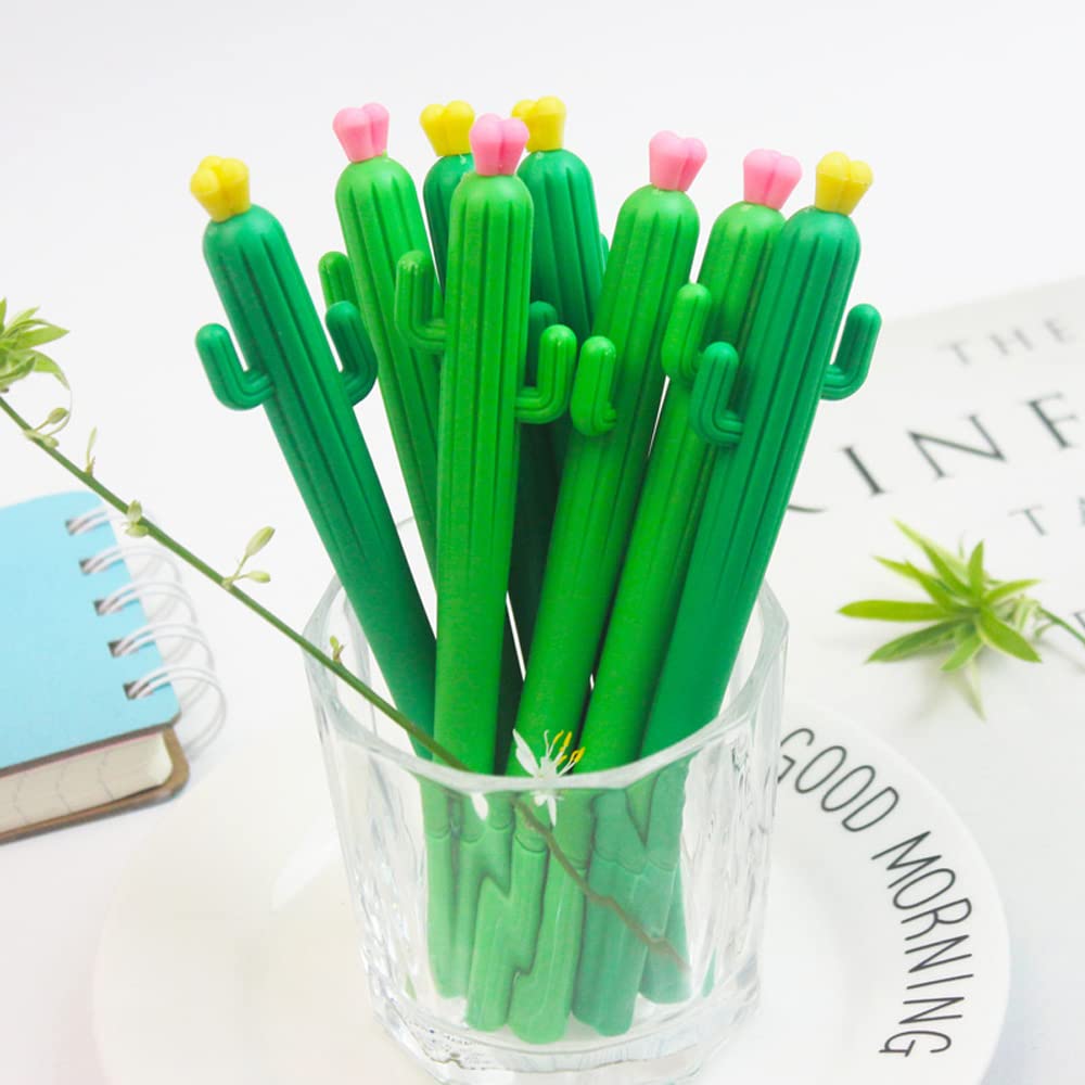 Abgream Pack Of 30 Cactus Shaped Ballpoint Pens 0.5Mm Black Gel Ink Writing Pen For School Home Office Supplies (Style A)