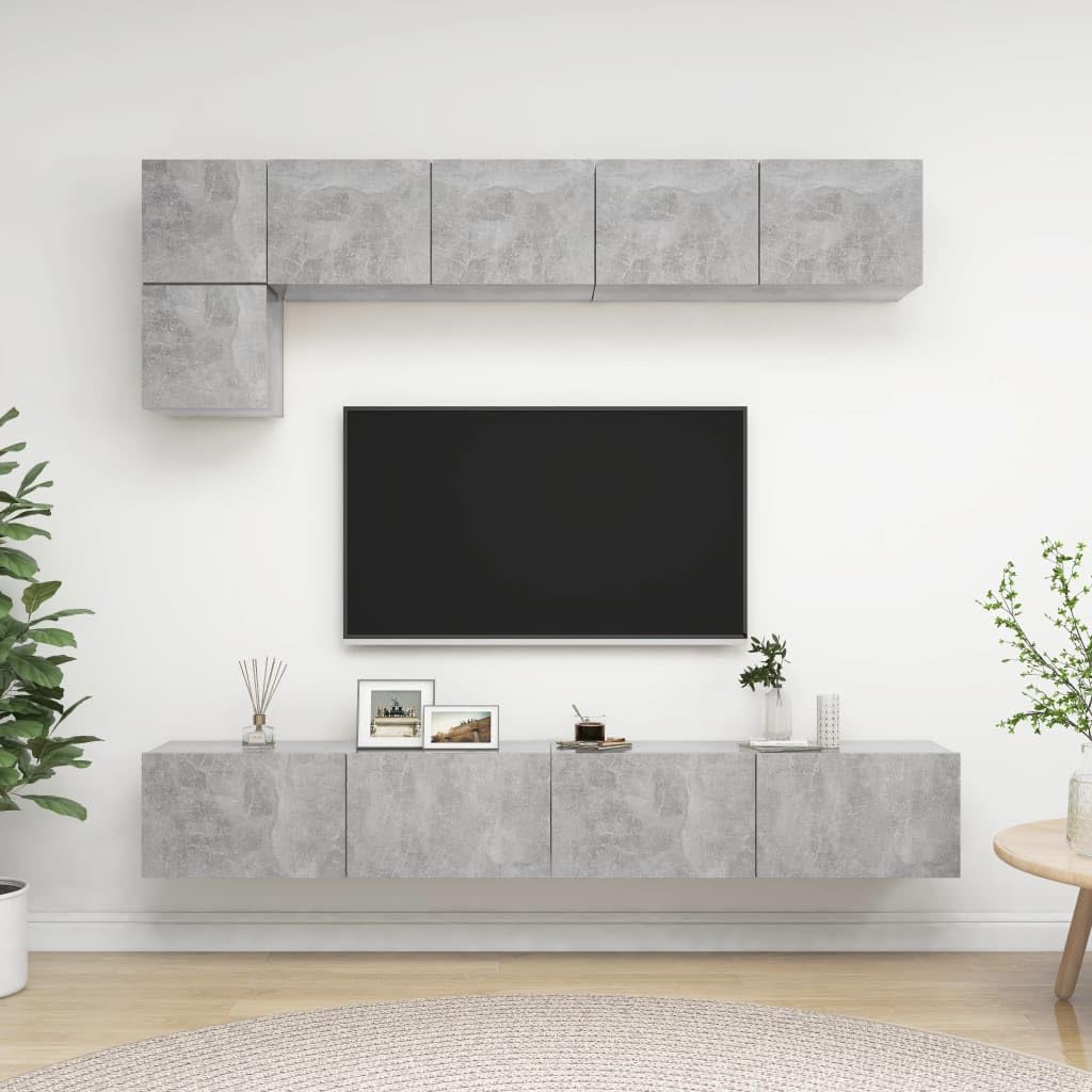 vidaXL TV Cabinet Set 5 Piece Home Living Room Furniture TV Stand HiFi Stereo Cabinet Media Unit Entertainment Center Concrete Gray Engineered Wood