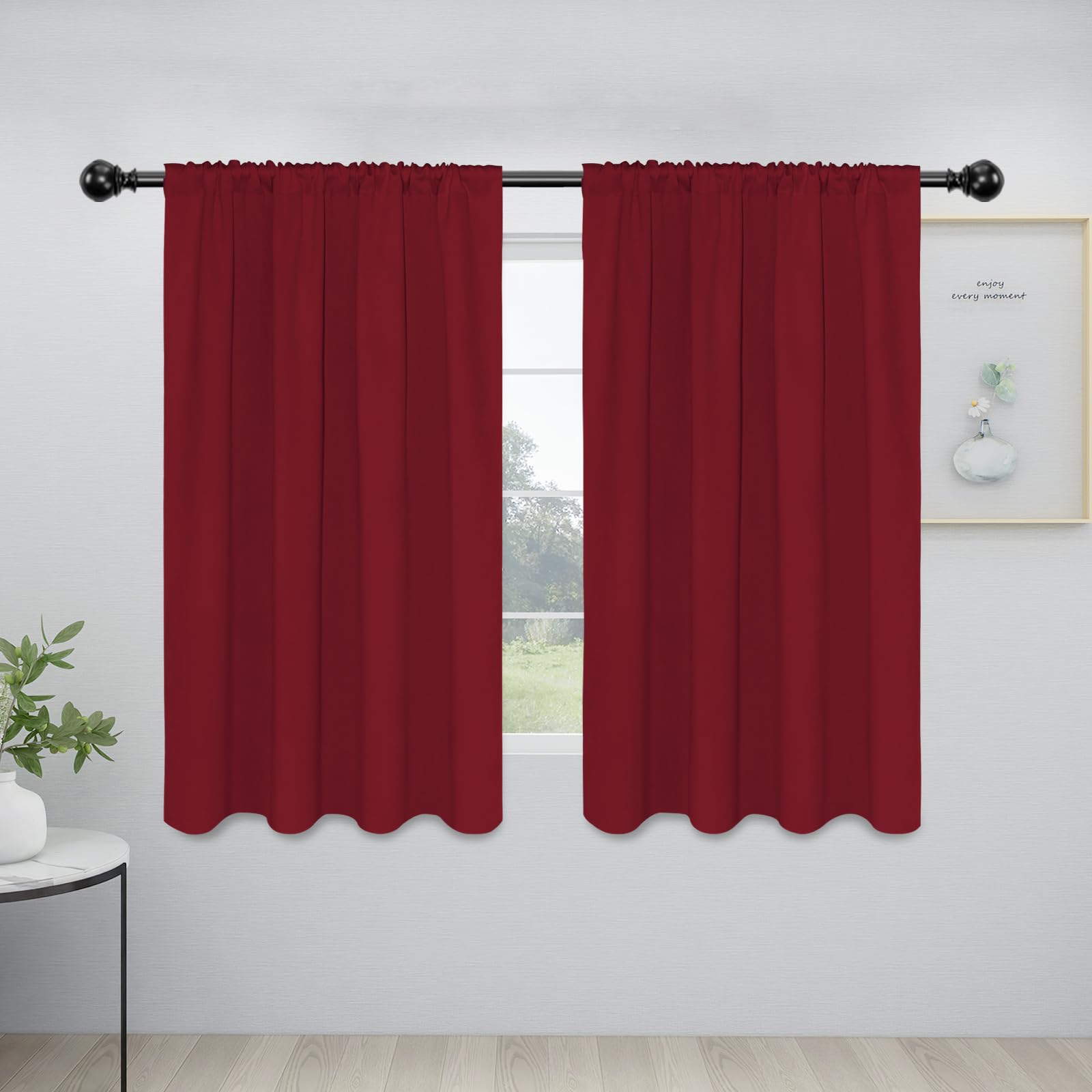 Easy-Going Rod Pocket Blackout Curtains For Bedroom, Room Darkening Window Curtains For Living Room, Thermal Insulated Noise Reduction Solid Window Drapes, 2 Panels(42X54 In, Christmas Red)