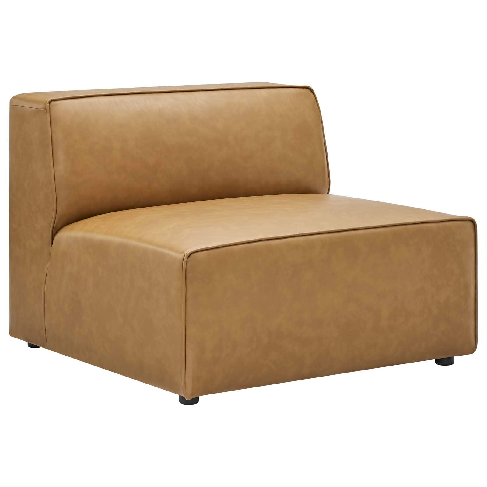 Modway Mingle Vegan Leather Sectional Sofa Armless Chair in Tan