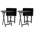 Pj Wood Conventional Solid And Sturdy Wood Construction Portable Folding Tv Snack Tray Table Desk Serving Stand, Black (4-Piece Set)